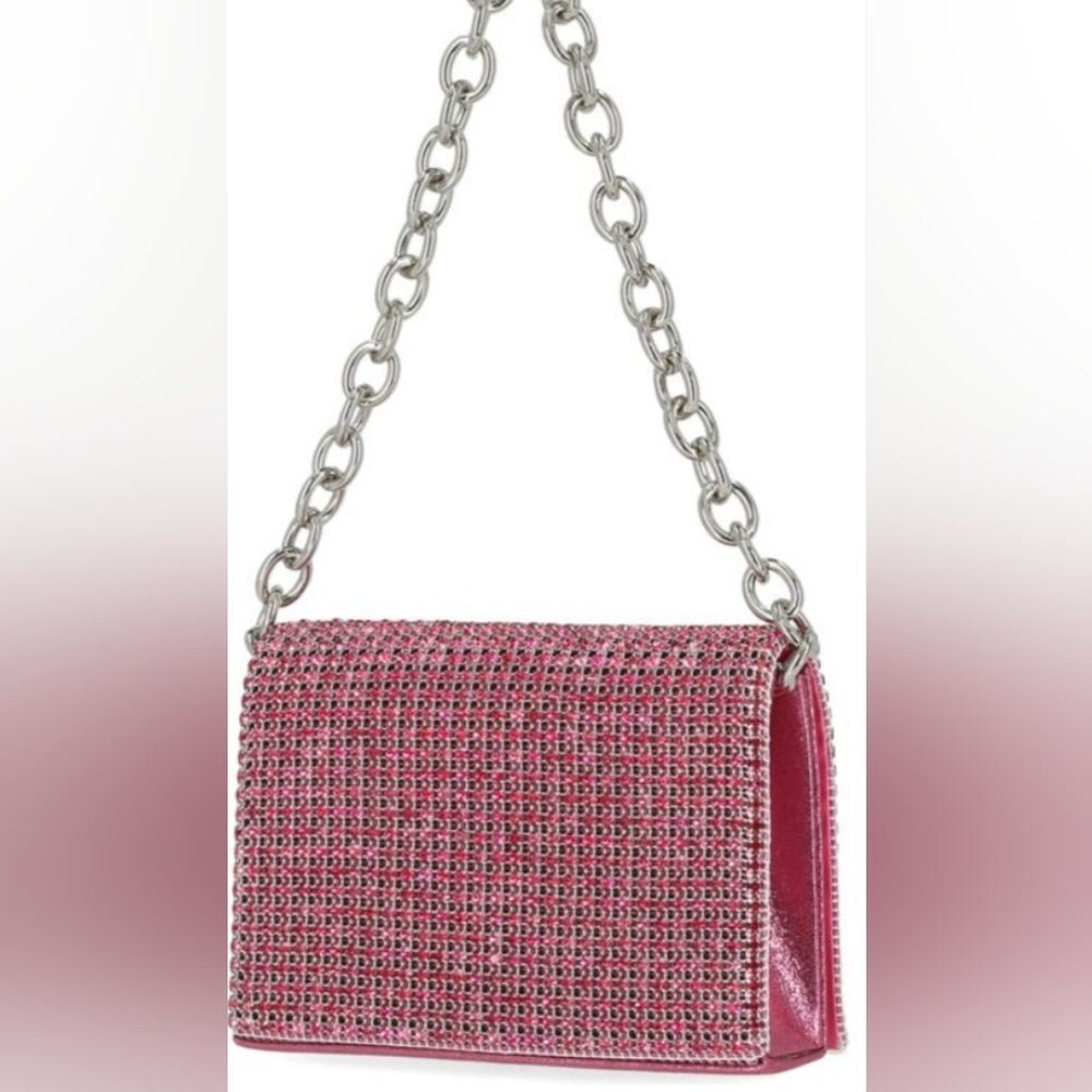 Jessica McClintock Women's Fuchsia Crystal Embellished Shoulder Bag Silver Tone